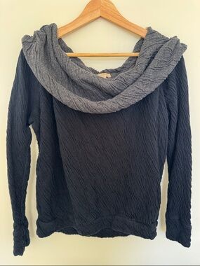 Anthropologie Off-the-Shoulder Sweater in Black with Gray Cowl